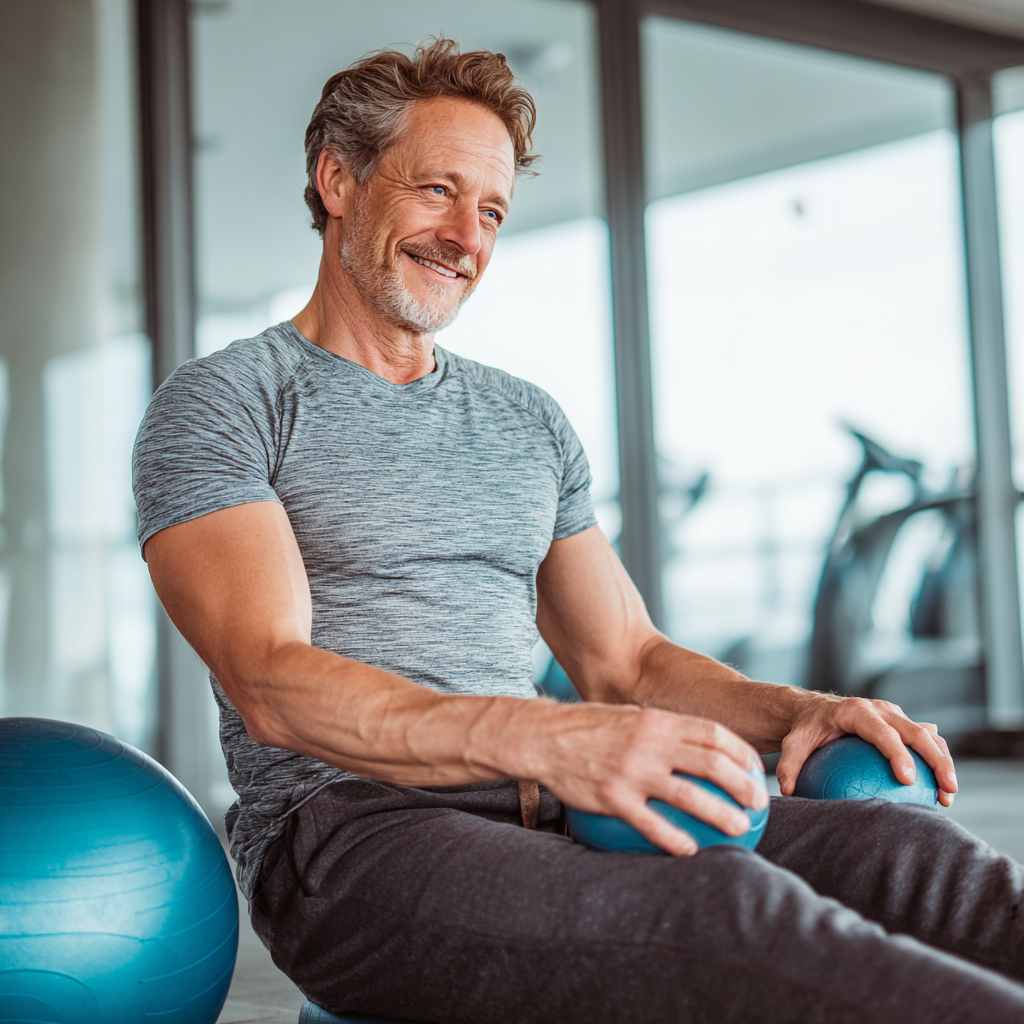 Healthy nutrition spread with colorful vegetables, fruits, nuts, and fish arranged on a wooden table, photographed by a smiling nutritionist with European features